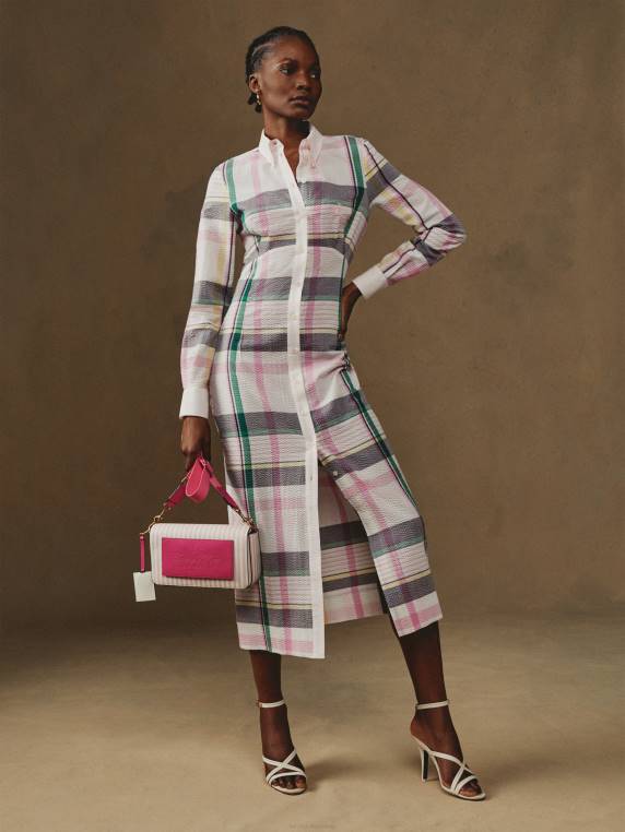 שמלת חולצה משובצת מדרס הכנה NX202069 ורוד פסטל בהיר Tommy Hilfiger