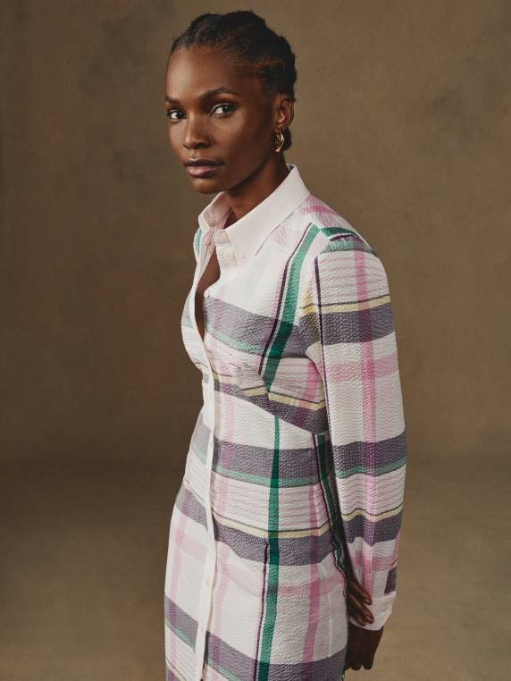 שמלת חולצה משובצת מדרס הכנה NX202069 ורוד פסטל בהיר Tommy Hilfiger