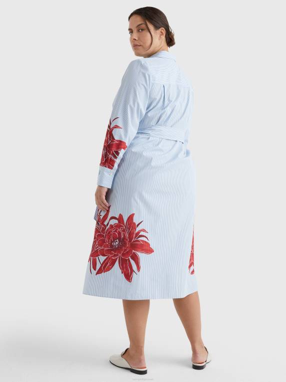 שמלת חולצת מידי בהדפס פרחוני עם פס עקום NX202070 אי פרח/פס איטהקה Tommy Hilfiger