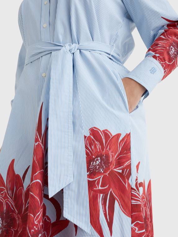 שמלת חולצת מידי בהדפס פרחוני עם פס עקום NX202070 אי פרח/פס איטהקה Tommy Hilfiger