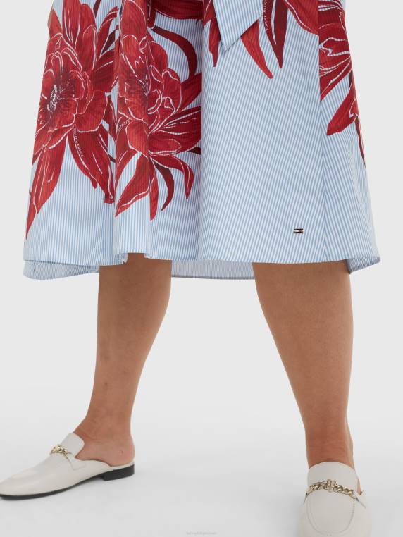 שמלת חולצת מידי בהדפס פרחוני עם פס עקום NX202070 אי פרח/פס איטהקה Tommy Hilfiger
