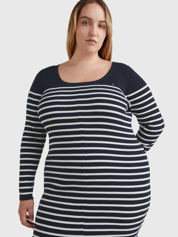 שמלת מידי מכותנה אורגנית בגזרה דקה בגזרה NX202074 פס ברטון/שמי מדבר אקרו Tommy Hilfiger