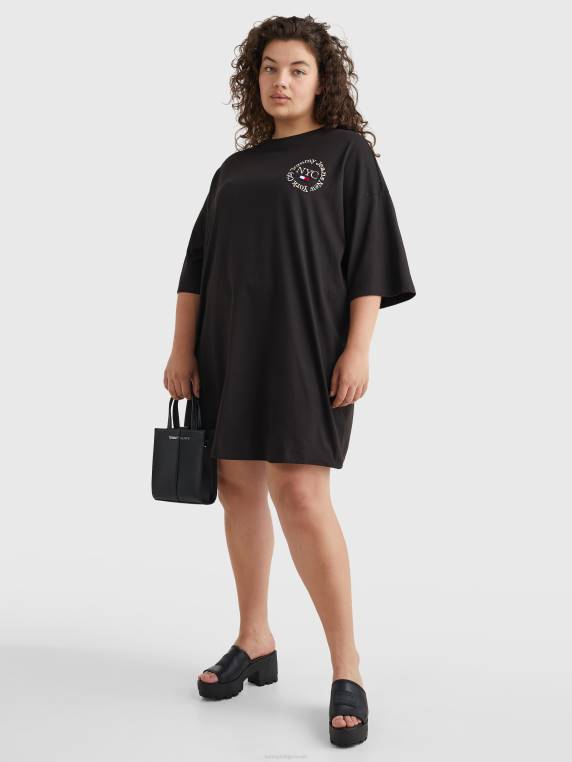 שמלת חולצת טריקו נצחית עם לוגו עקום NX202075 שָׁחוֹר Tommy Hilfiger