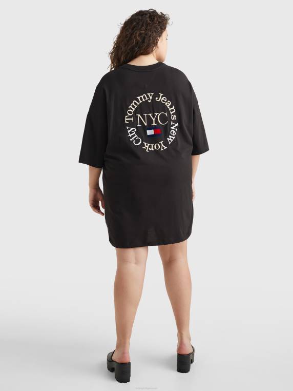 שמלת חולצת טריקו נצחית עם לוגו עקום NX202075 שָׁחוֹר Tommy Hilfiger