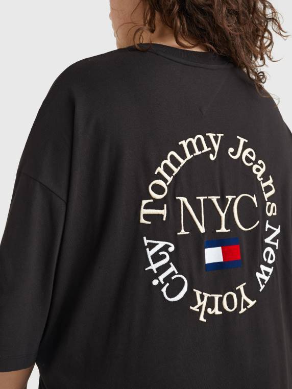 שמלת חולצת טריקו נצחית עם לוגו עקום NX202075 שָׁחוֹר Tommy Hilfiger