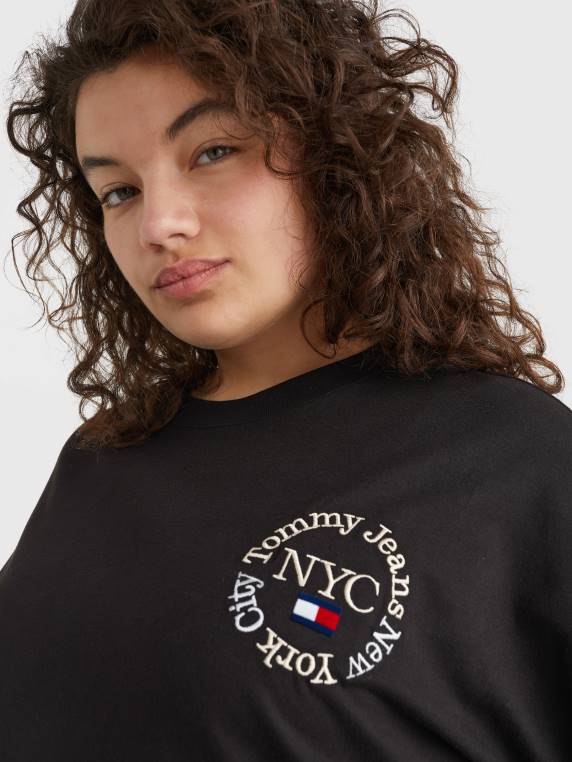 שמלת חולצת טריקו נצחית עם לוגו עקום NX202075 שָׁחוֹר Tommy Hilfiger