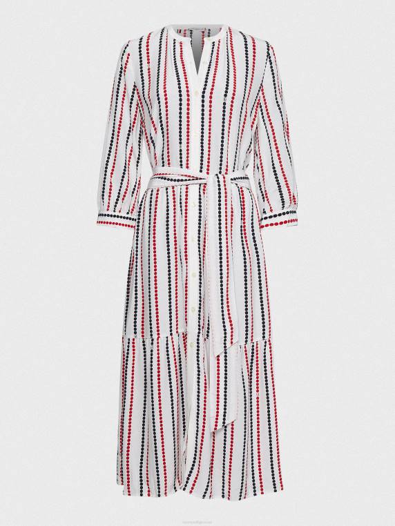 שמלת חולצת מידי רגועה בפס ספוט NX202078 פס מנוקד/קרקע לבנה Tommy Hilfiger