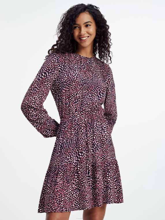שמלה בהתאמה ויסקוזה NX202088 הדפס נוצות/אדום לבן שחור Tommy Hilfiger