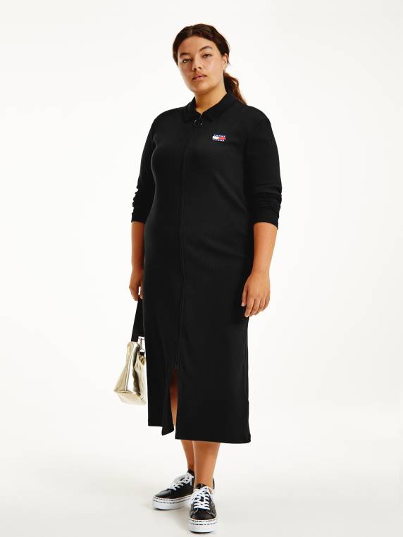 שמלת פולו מכותנה אורגנית עם תג עקום NX202092 שָׁחוֹר Tommy Hilfiger