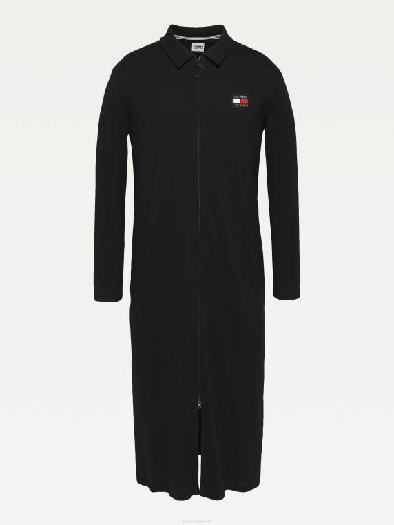 שמלת פולו מכותנה אורגנית עם תג עקום NX202092 שָׁחוֹר Tommy Hilfiger