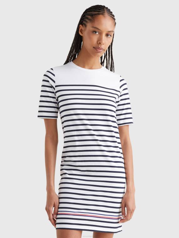 שמלת צווארון פסים רגילה NX202095 פס גובל/שמי מדבר לבנים Tommy Hilfiger