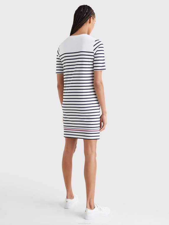 שמלת צווארון פסים רגילה NX202095 פס גובל/שמי מדבר לבנים Tommy Hilfiger