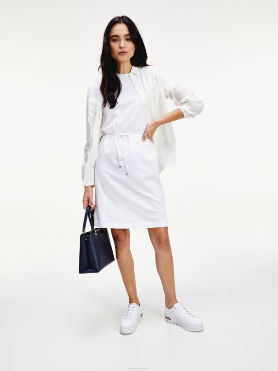 שמלה קצרה עם צווארון צוואר מגניב NX202102 לבן Tommy Hilfiger