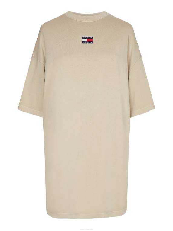 שמלת מיני חולצת טריקו תג חיוני NX202107 חול סוואנה Tommy Hilfiger