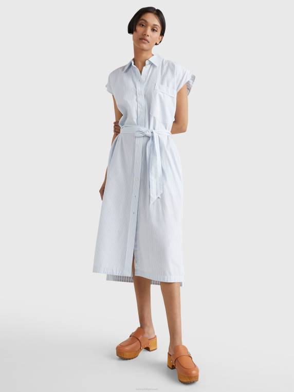 שמלת חולצה בגזרה רגועה בפס NX202110 פס אדיר/כחול מבריק Tommy Hilfiger