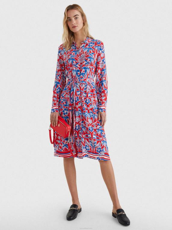 שמלת חולצה בהתאמה רגועה בהדפס צעיף NX202113 צעיף האי אדום Tommy Hilfiger