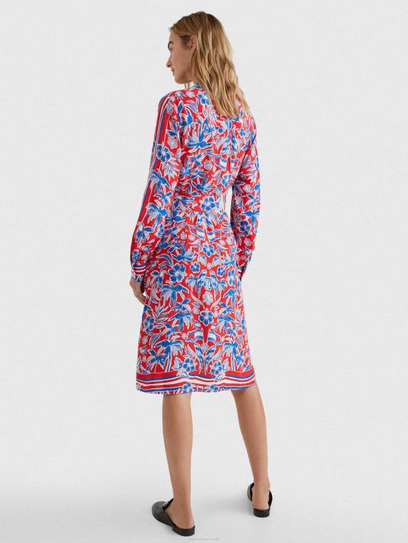 שמלת חולצה בהתאמה רגועה בהדפס צעיף NX202113 צעיף האי אדום Tommy Hilfiger