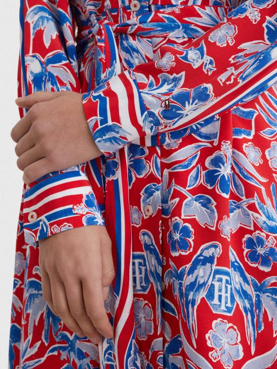 שמלת חולצה בהתאמה רגועה בהדפס צעיף NX202113 צעיף האי אדום Tommy Hilfiger
