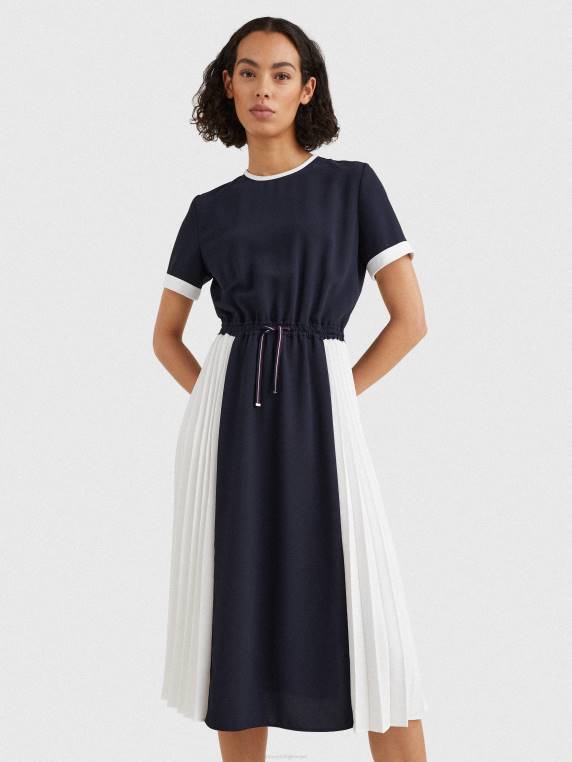 שמלת מידי עם קפלים חסומה בצבע NX202114 שמיים מדבריים/קולורבלוק אקרו Tommy Hilfiger