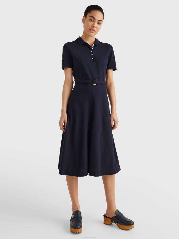 שמלת פולו מידי חגורה NX202119 שמיים מדבריים Tommy Hilfiger