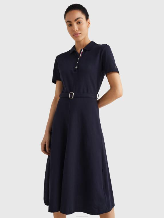 שמלת פולו מידי חגורה NX202119 שמיים מדבריים Tommy Hilfiger