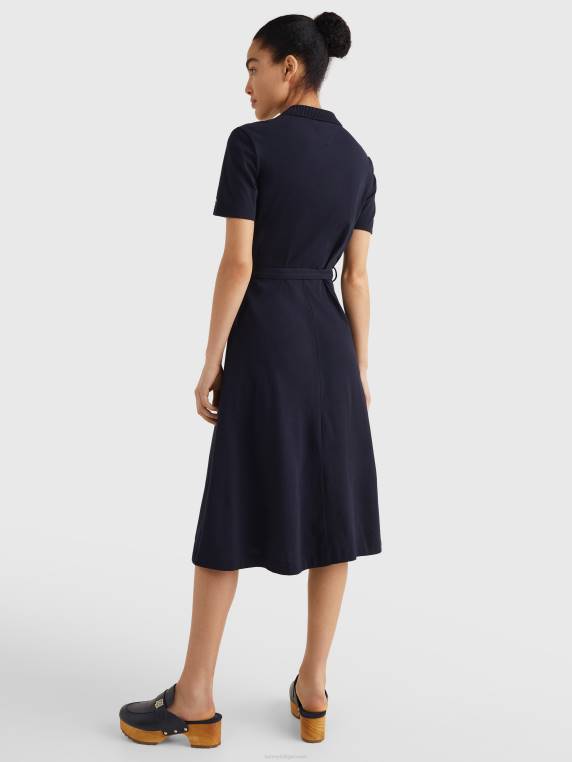 שמלת פולו מידי חגורה NX202119 שמיים מדבריים Tommy Hilfiger