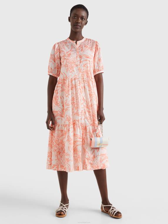 שמלת מידי בשכבות בכושר נינוח NX202125 אי אננס/ אפרסק שקיעה Tommy Hilfiger