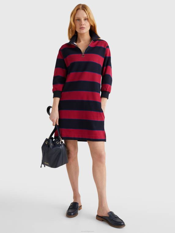 שמלת רוגבי קצרה ורגועה NX202130 פס רוגבי אופקי/רויאל ברי Tommy Hilfiger