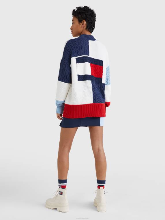 קרדיגן אוברסייז סריג מעורב בצבע חסום NX202158 ecru/multi Tommy Hilfiger