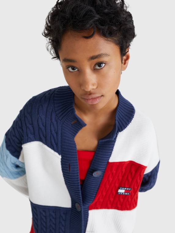 קרדיגן אוברסייז סריג מעורב בצבע חסום NX202158 ecru/multi Tommy Hilfiger