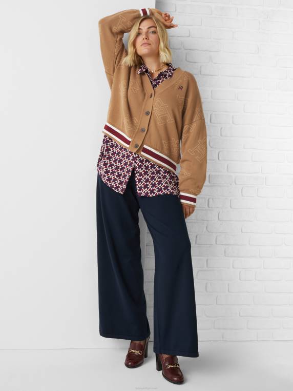 קרדיגן עם מונוגרמה עקומה בהתאמה רגועה NX202161 חאקי כפרי Tommy Hilfiger