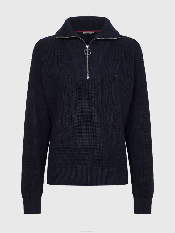 מגשר רגוע בסריג חצי רוכסן בצלעות עקומה NX202166 שמיים מדבריים Tommy Hilfiger