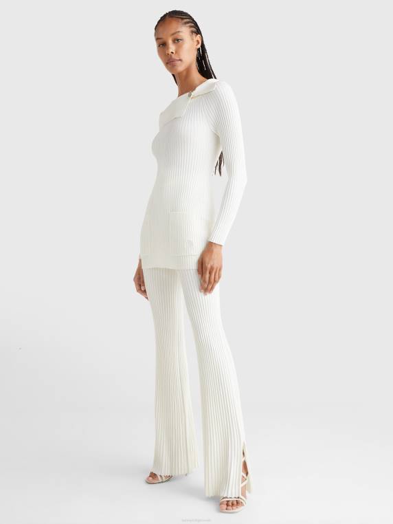 מכנסי סריג צלעות דקיקים מהחוף המערבי NX202177 שֶׁנהָב Tommy Hilfiger