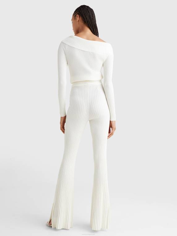 מכנסי סריג צלעות דקיקים מהחוף המערבי NX202177 שֶׁנהָב Tommy Hilfiger