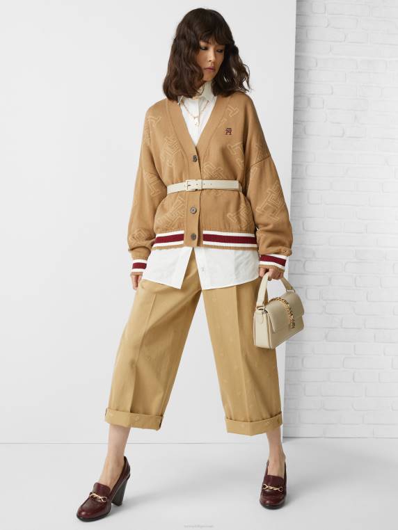 קרדיגן בגזרה רגועה עם מונוגרמה NX202182 חאקי כפרי Tommy Hilfiger