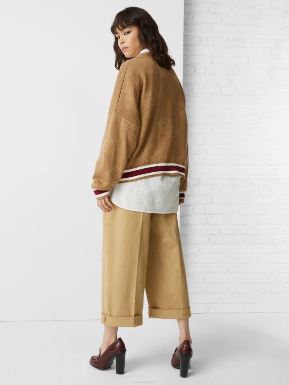 קרדיגן בגזרה רגועה עם מונוגרמה NX202182 חאקי כפרי Tommy Hilfiger