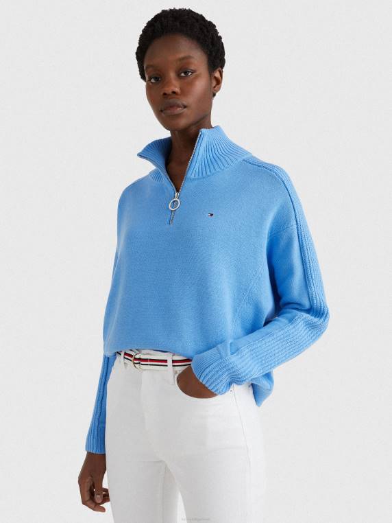 מגשר אוברסייז עם חצי רוכסן צוואר גבוה NX202185 כחול הידראנגאה Tommy Hilfiger