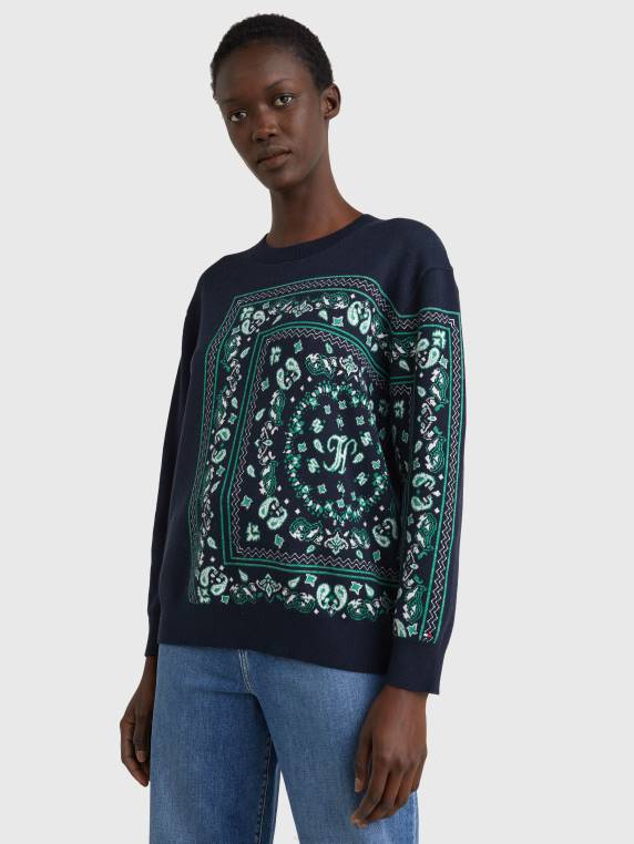 סוודר דפוס בנדנה בכושר נינוח NX202221 הניח בנדנה/שמי מדבר Tommy Hilfiger