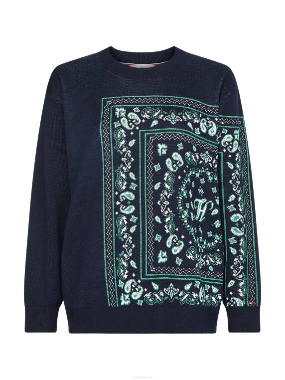 סוודר דפוס בנדנה בכושר נינוח NX202221 הניח בנדנה/שמי מדבר Tommy Hilfiger