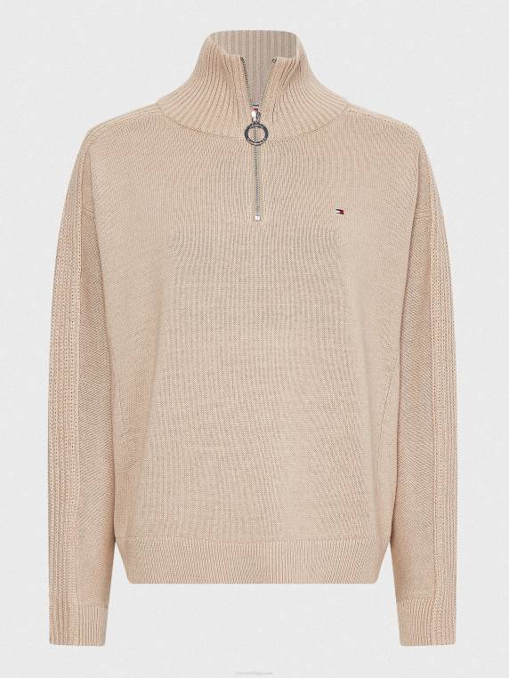 מגשר אוברסייז עם חצי רוכסן צוואר גבוה NX202227 בז' Tommy Hilfiger