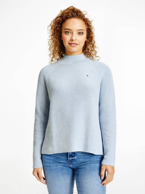 מגשר סריג מכותנה אורגנית מדומה עם צווארון גולף NX202233 כחול מבריז Tommy Hilfiger