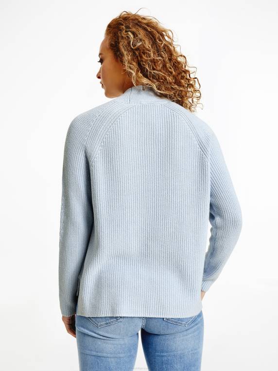 מגשר סריג מכותנה אורגנית מדומה עם צווארון גולף NX202233 כחול מבריז Tommy Hilfiger