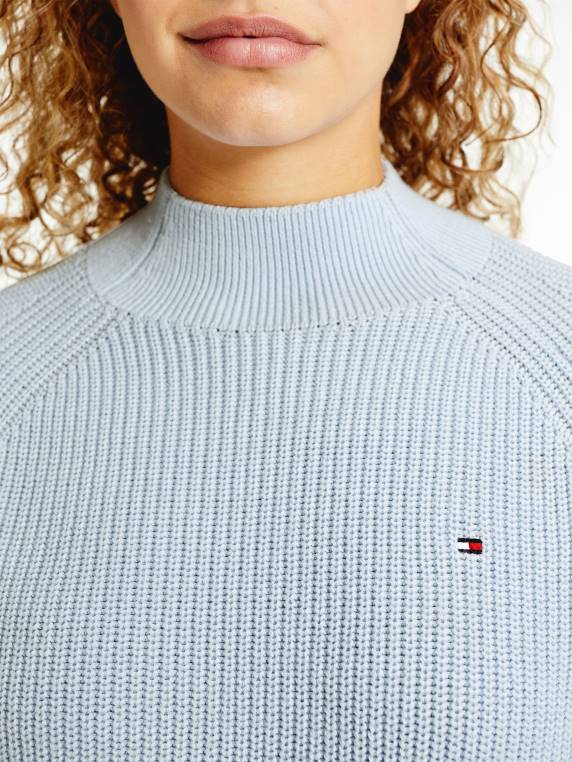 מגשר סריג מכותנה אורגנית מדומה עם צווארון גולף NX202233 כחול מבריז Tommy Hilfiger