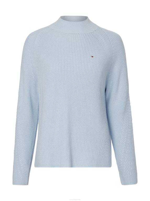 מגשר סריג מכותנה אורגנית מדומה עם צווארון גולף NX202233 כחול מבריז Tommy Hilfiger