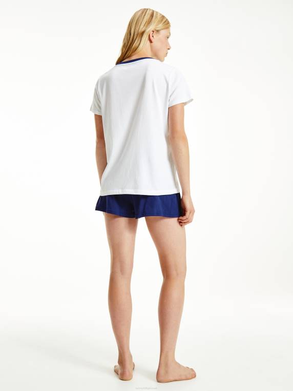 סט פיג'מות קצר מכותנה אורגנית NX202275 צי לבן/ייל Tommy Hilfiger