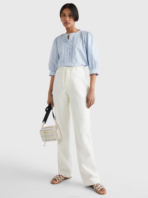 מכנסיים ישרים רגועים בגזרה גבוהה ג'ינס NX202284 האופטי הלבן Tommy Hilfiger