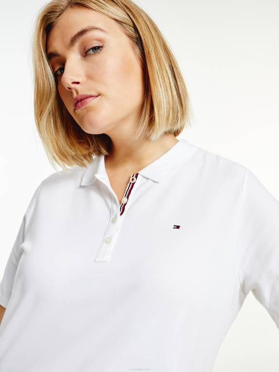 פולו עקום יסודות NX202340 לבן Tommy Hilfiger