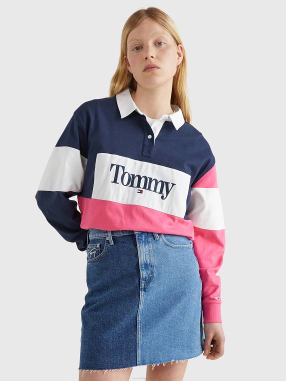 פולו עם שרוול ארוך חסום בצבע NX202352 התראה ורודה/רב Tommy Hilfiger