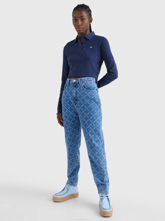 פולו עם שרוולים ארוכים בהתאמה חתוכה עם צלעות NX202358 צי הדמדומים Tommy Hilfiger