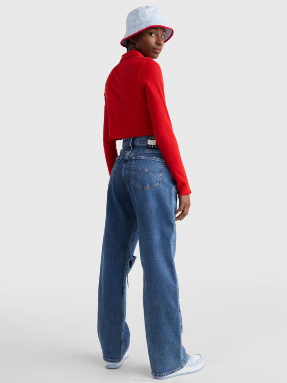 פולו עם שרוולים ארוכים בהתאמה חתוכה עם צלעות NX202359 ארגמן עמוק Tommy Hilfiger